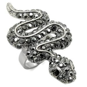 Ruthenium-Tone Brass Black Crystal Cocktail Ring