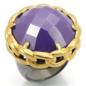 Two-Tone Gold and Ruthenium Brass Tanzanite Milky Cubic Zirconia Solitaire Ring