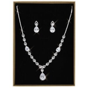 Silver-Tone Brass Cubic Zirconia Jewelry Set