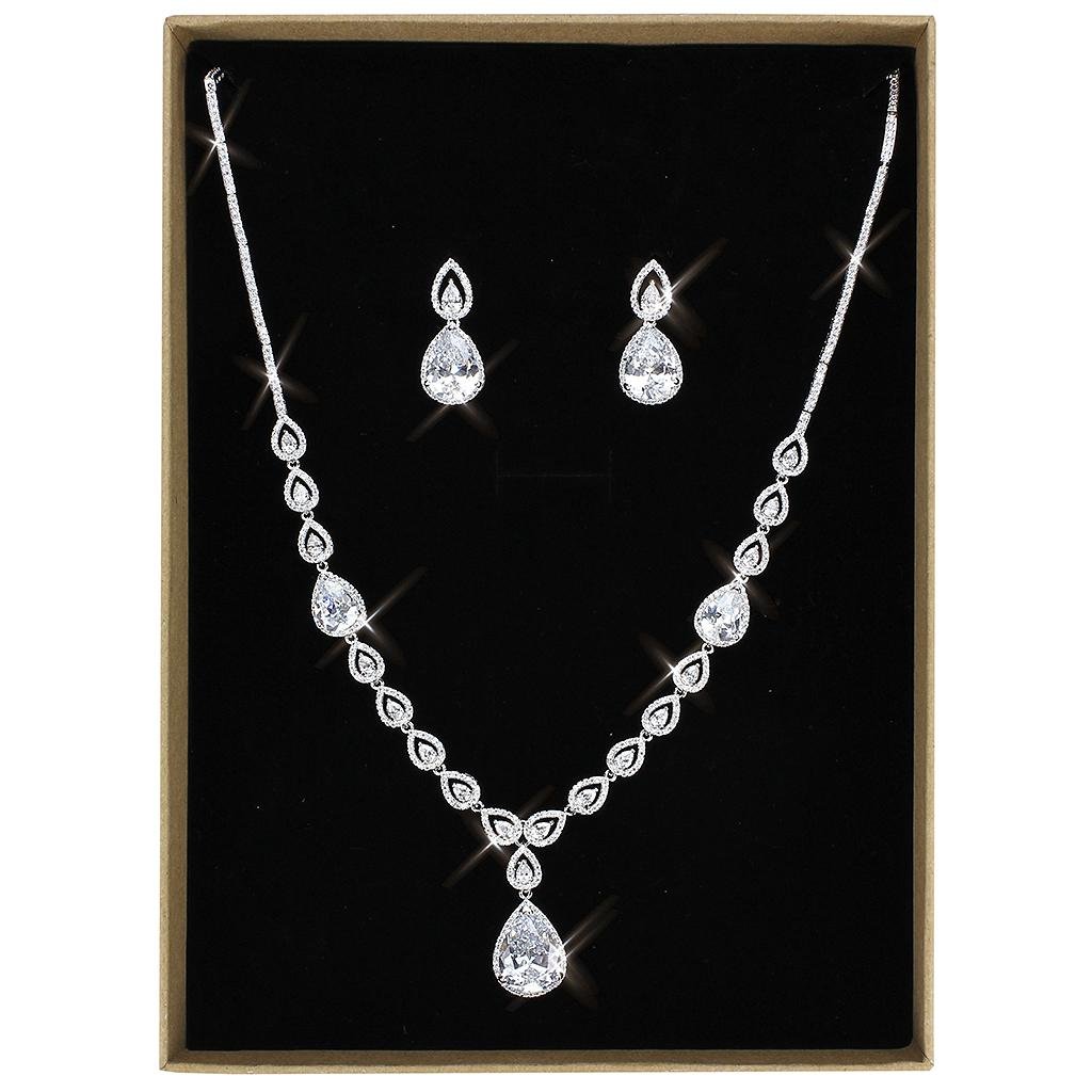Silver-Tone Brass Cubic Zirconia Jewelry Set