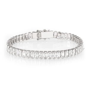 Silver-Tone Brass Cubic Zirconia Bracelet