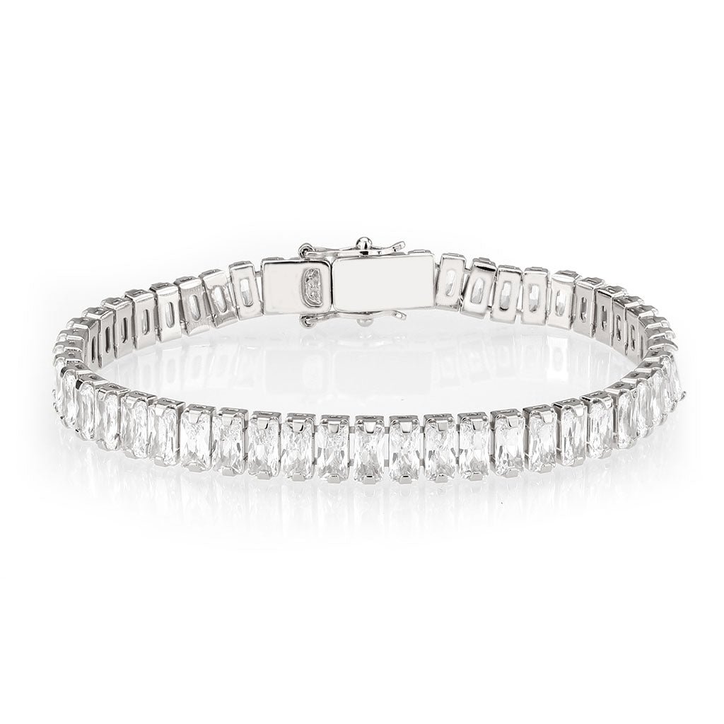 Silver-Tone Brass Cubic Zirconia Bracelet