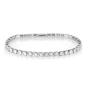 Silver-Tone Brass Cubic Zirconia Bracelet