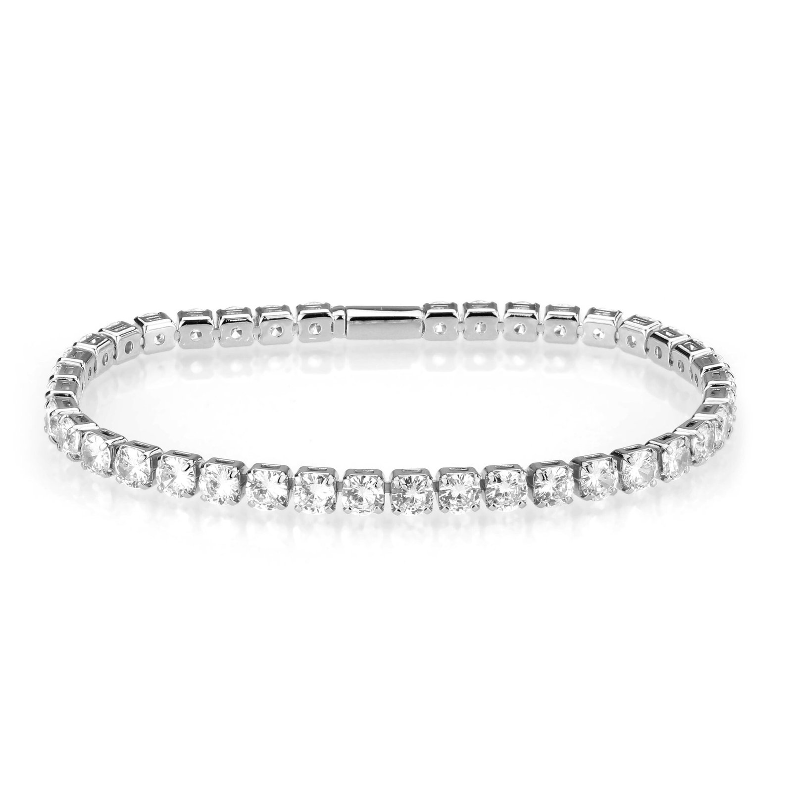 Silver-Tone Brass Cubic Zirconia Bracelet