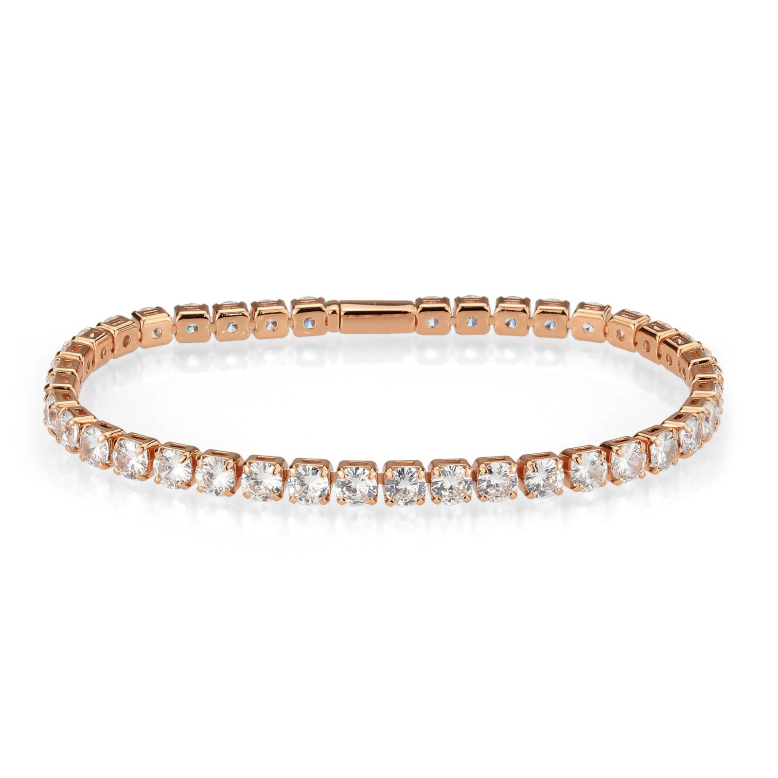 Rose Gold-Tone Brass Cubic Zirconia Bracelet