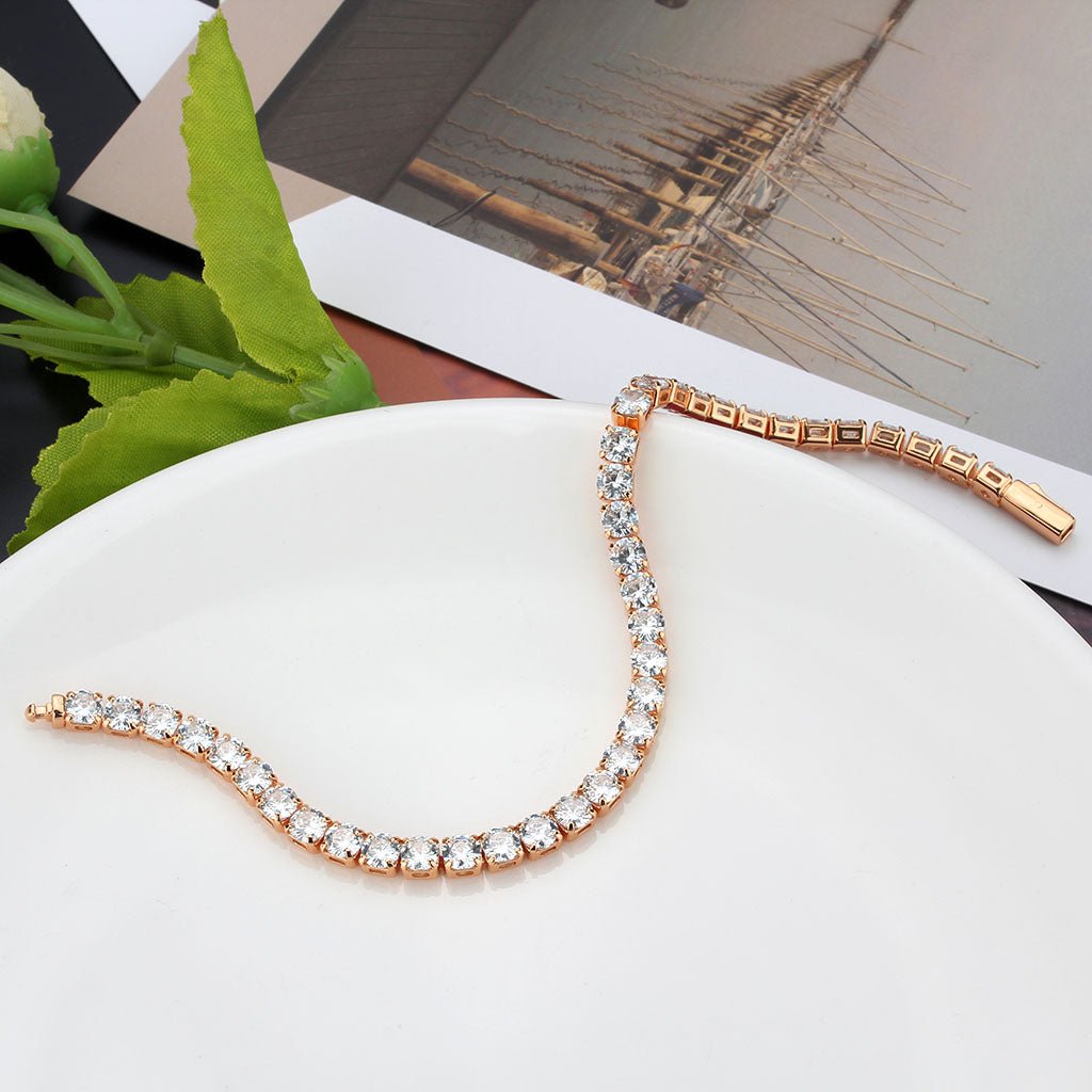 Rose Gold-Tone Brass Cubic Zirconia Bracelet - Image 5