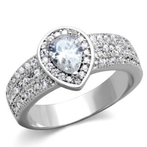 Rhodium-Tone Brass Cubic Zirconia Halo Ring