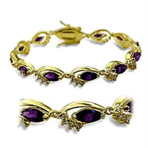 Gold-Tone Brass Purple Cubic Zirconia Bracelet