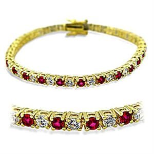 Gold-Tone Brass Ruby Synthetic Stone Bracelet