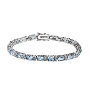 Silver-Tone Brass Aquamarine Cubic Zirconia Tennis Bracelet