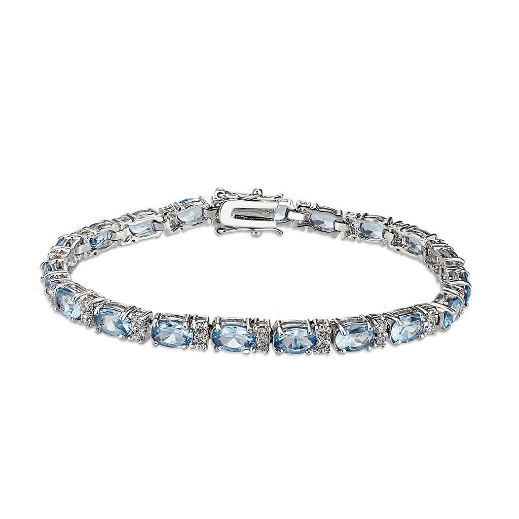 Silver-Tone Brass Aquamarine Cubic Zirconia Tennis Bracelet