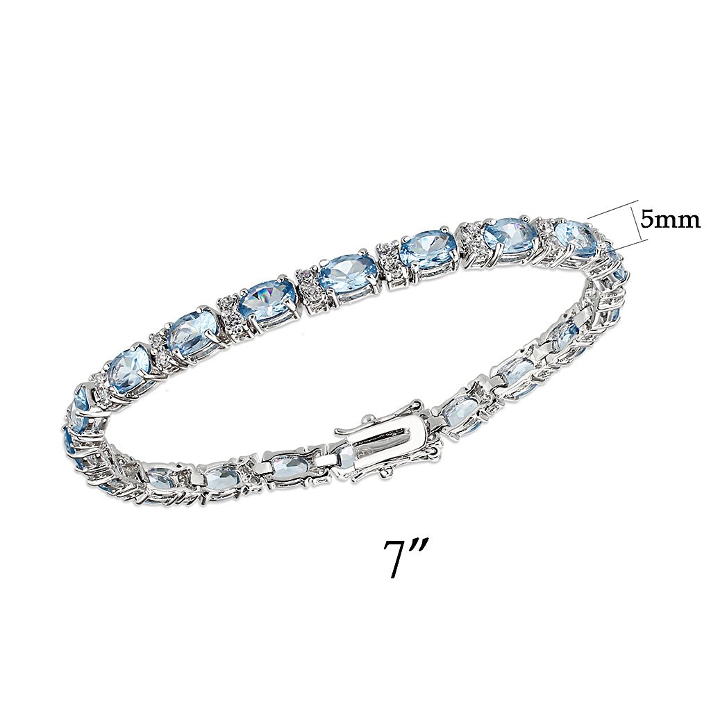 Silver-Tone Brass Aquamarine Cubic Zirconia Tennis Bracelet - Image 2