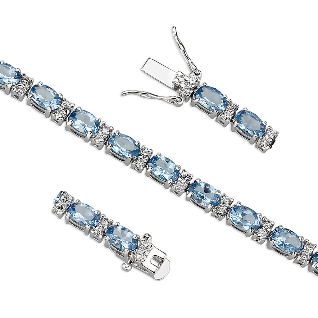 Silver-Tone Brass Aquamarine Cubic Zirconia Tennis Bracelet - Image 3