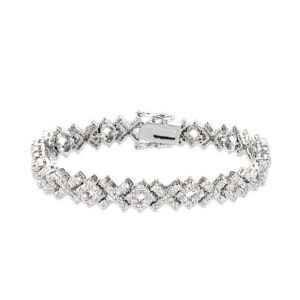 Silver-Tone Brass Cubic Zirconia Tennis Bracelet