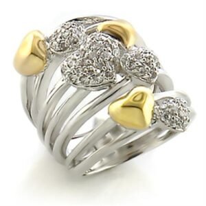 Two-Tone Gold and Rhodium Brass Cubic Zirconia Ring