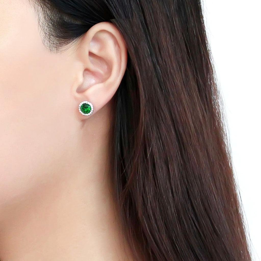 Stainless Steel Emerald Glass Earrings - Image 3