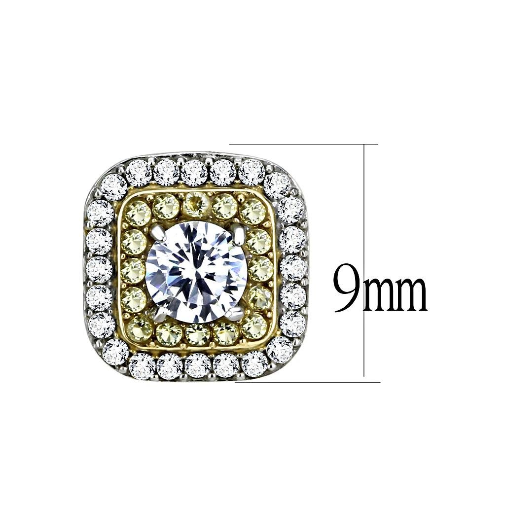 Two-Tone Gold & Silver Stainless Steel Cubic Zirconia Earrings - Image 2