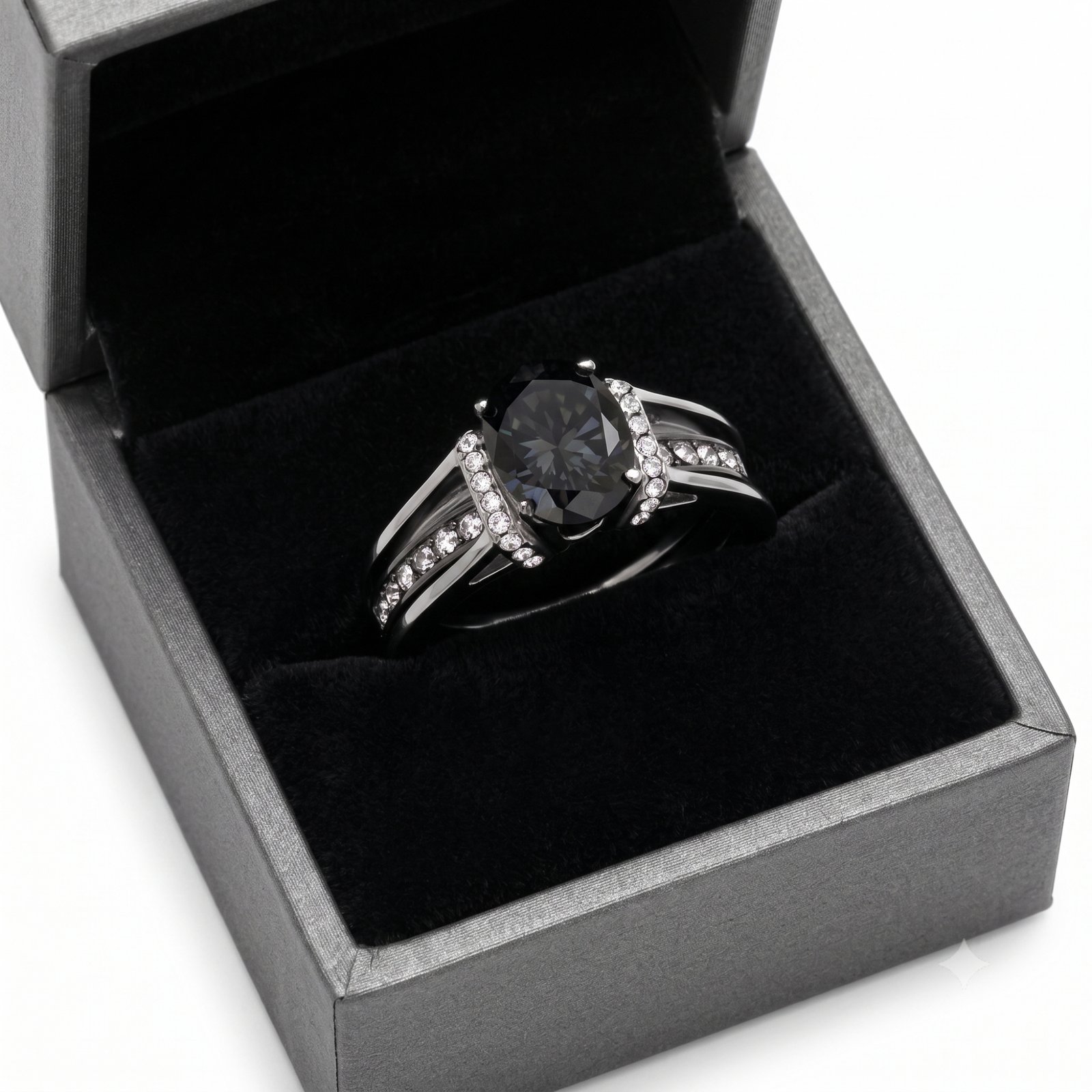 Two-Tone Black & Silver Stainless Steel Black Glass Ring - Image 5