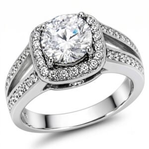 Stainless Steel Cubic Zirconia Halo Ring