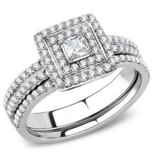 Stainless Steel Cubic Zirconia Halo Ring