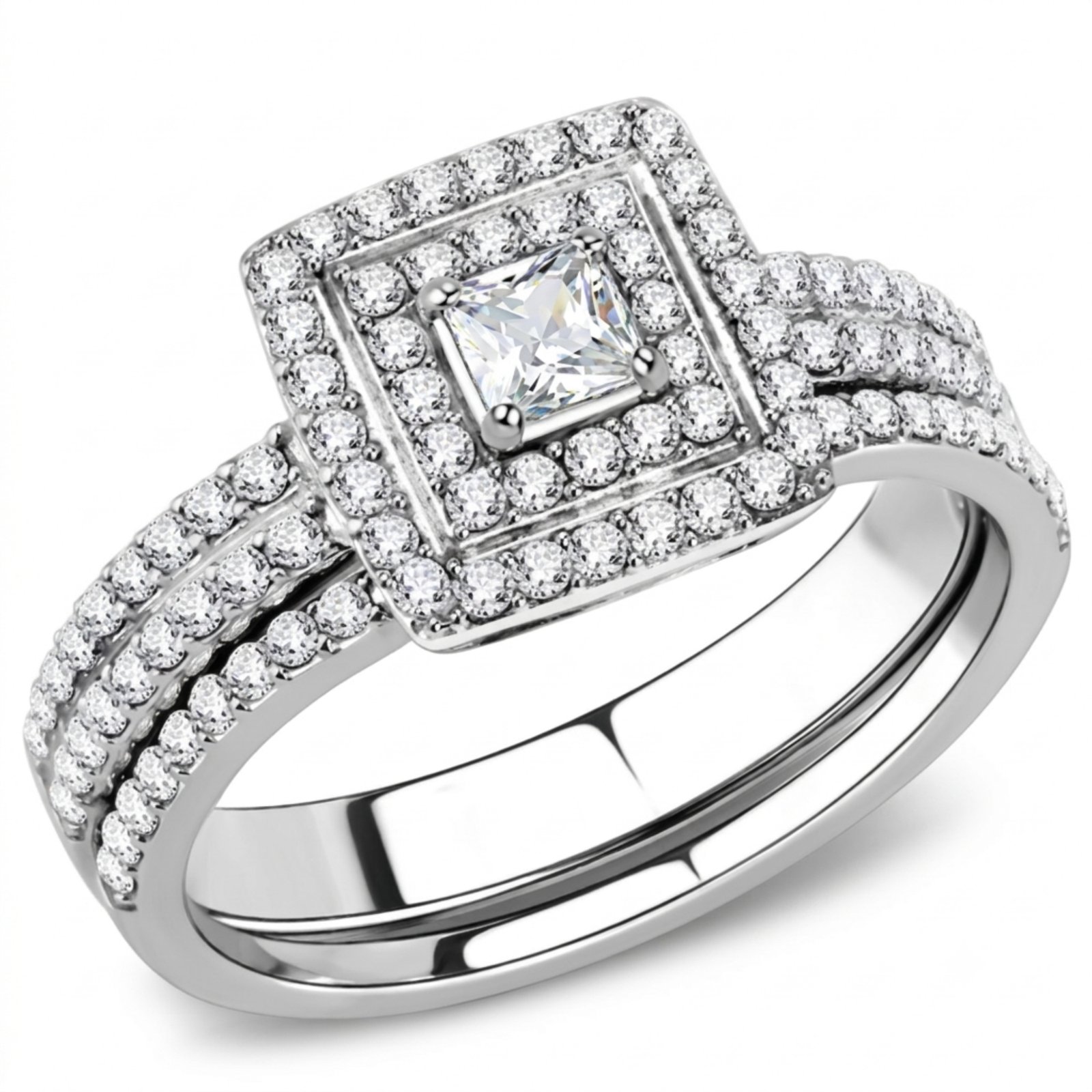 Stainless Steel Cubic Zirconia Halo Ring