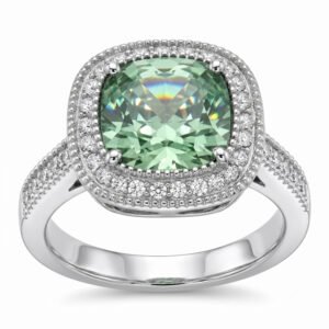 Stainless Steel Emerald Crystal Halo Ring