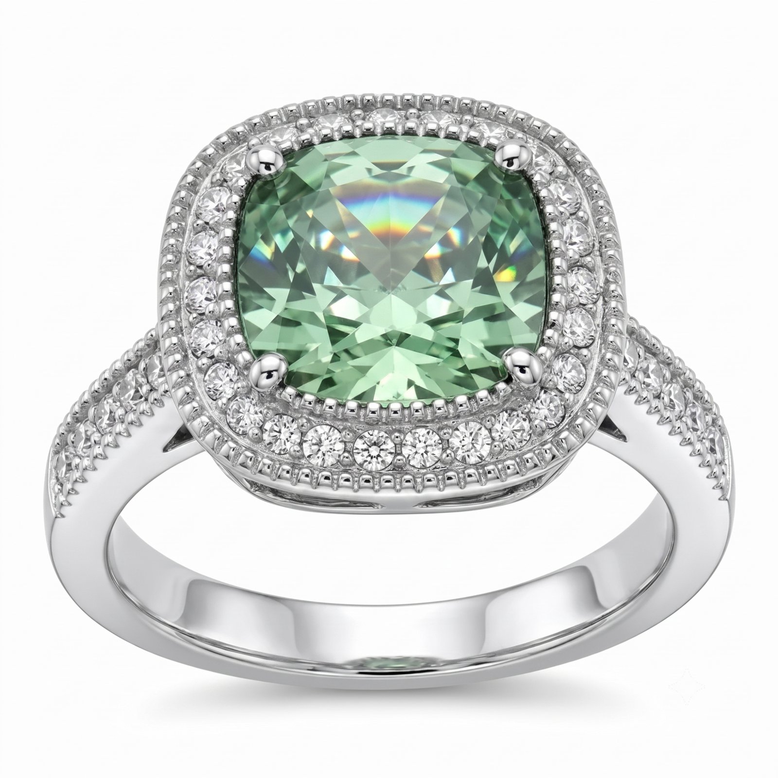 Stainless Steel Emerald Crystal Halo Ring