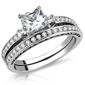 Stainless Steel Cubic Zirconia Pavé Ring