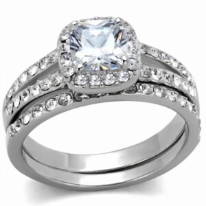 Stainless Steel Cubic Zirconia Halo Ring