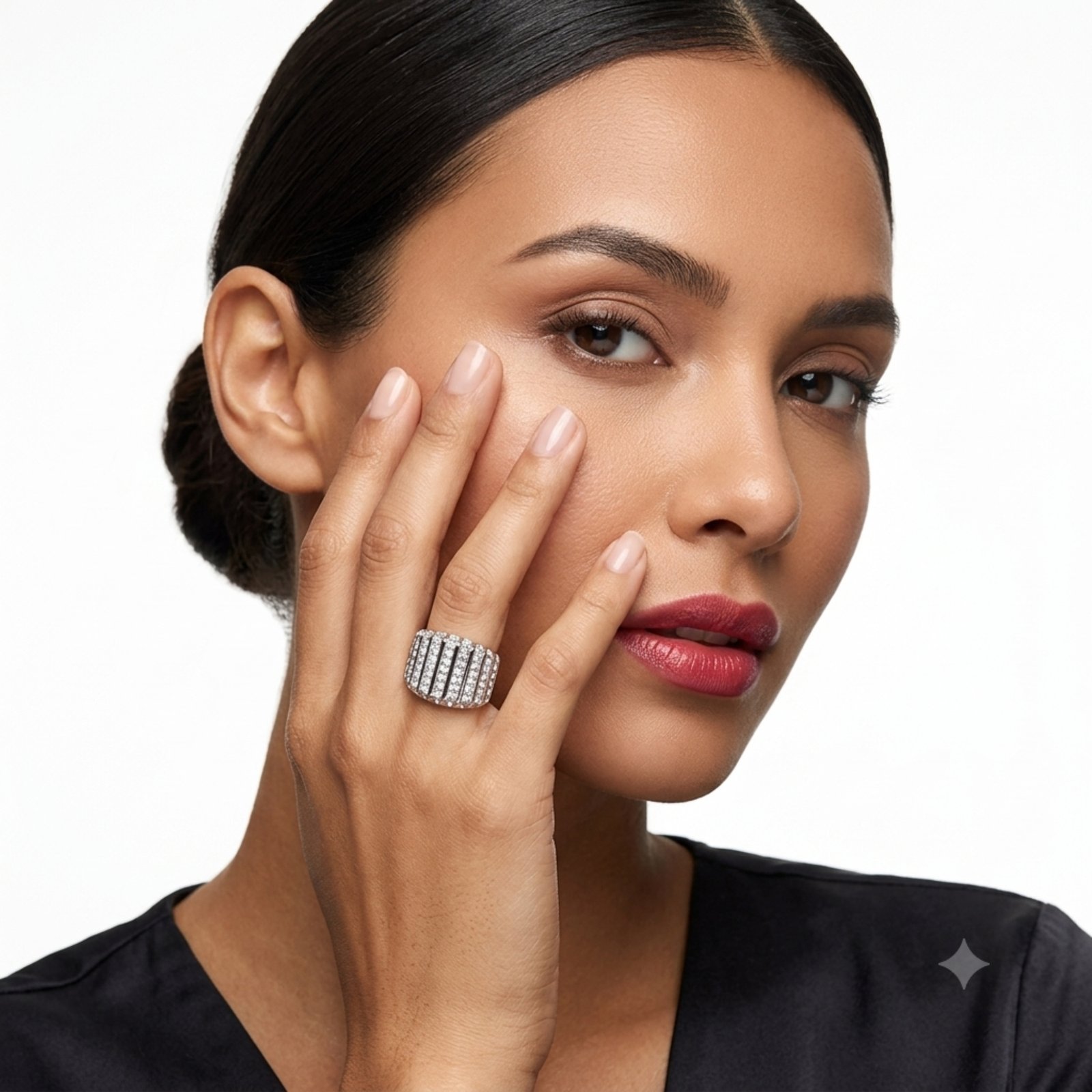 Stainless Steel Crystal Pavé Ring - Image 3