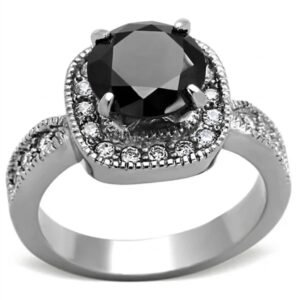 Stainless Steel Black Diamond Cubic Zirconia Halo Ring