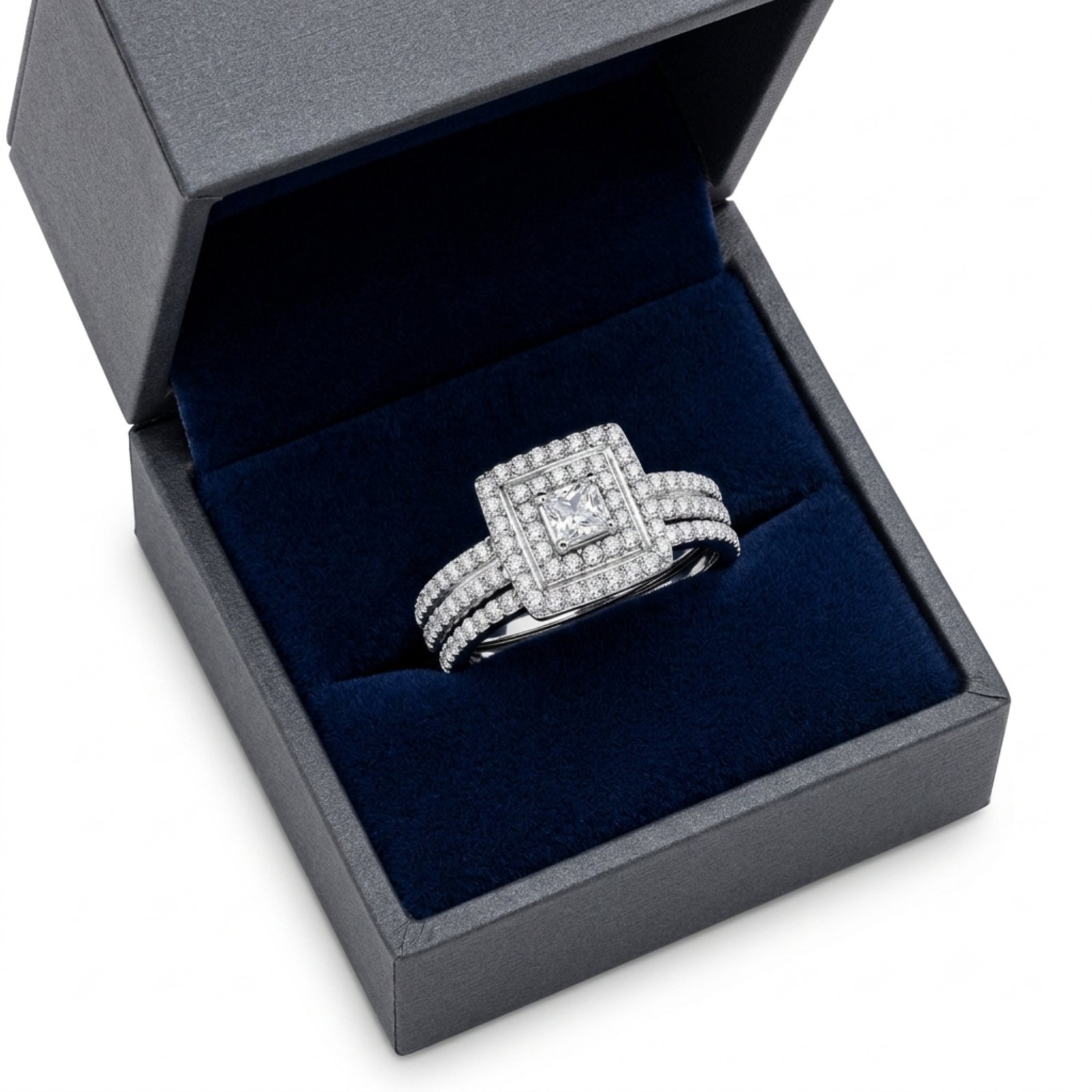 Stainless Steel Cubic Zirconia Halo Ring - Image 5