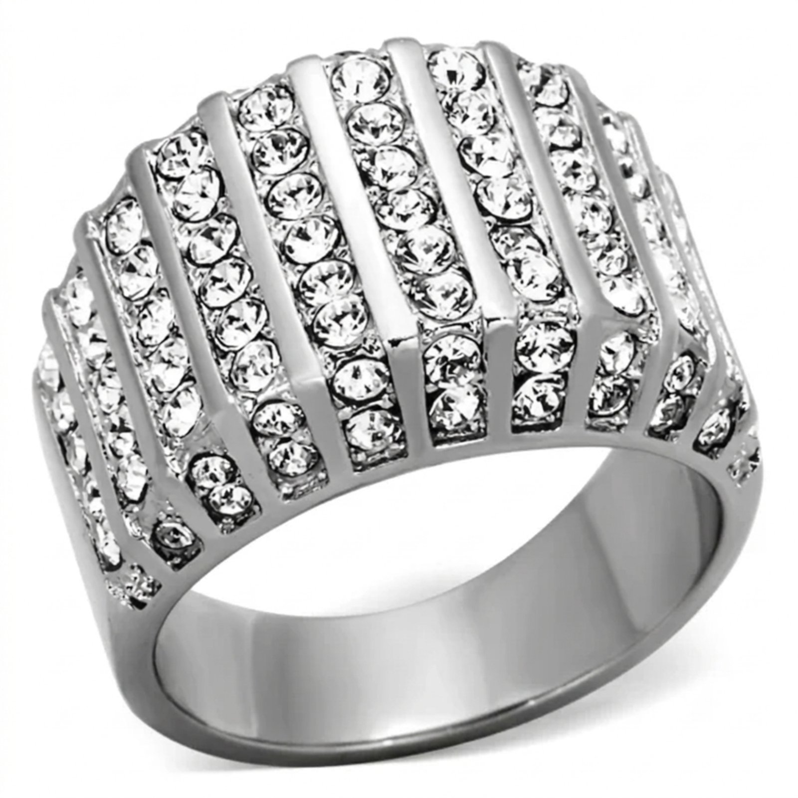 Stainless Steel Crystal Pavé Ring