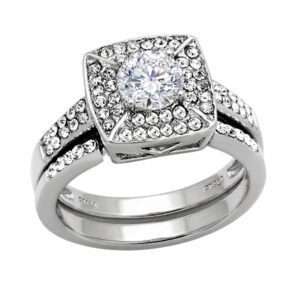 Stainless steel cubic zirconia halo ring — main view