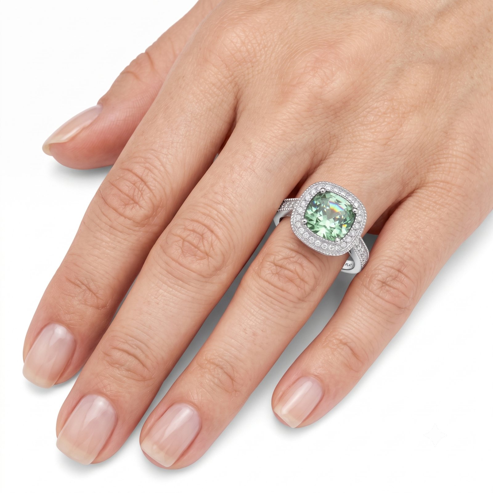 Stainless Steel Emerald Crystal Halo Ring - Image 4