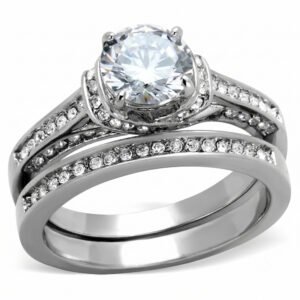 Stainless Steel Cubic Zirconia Halo Ring