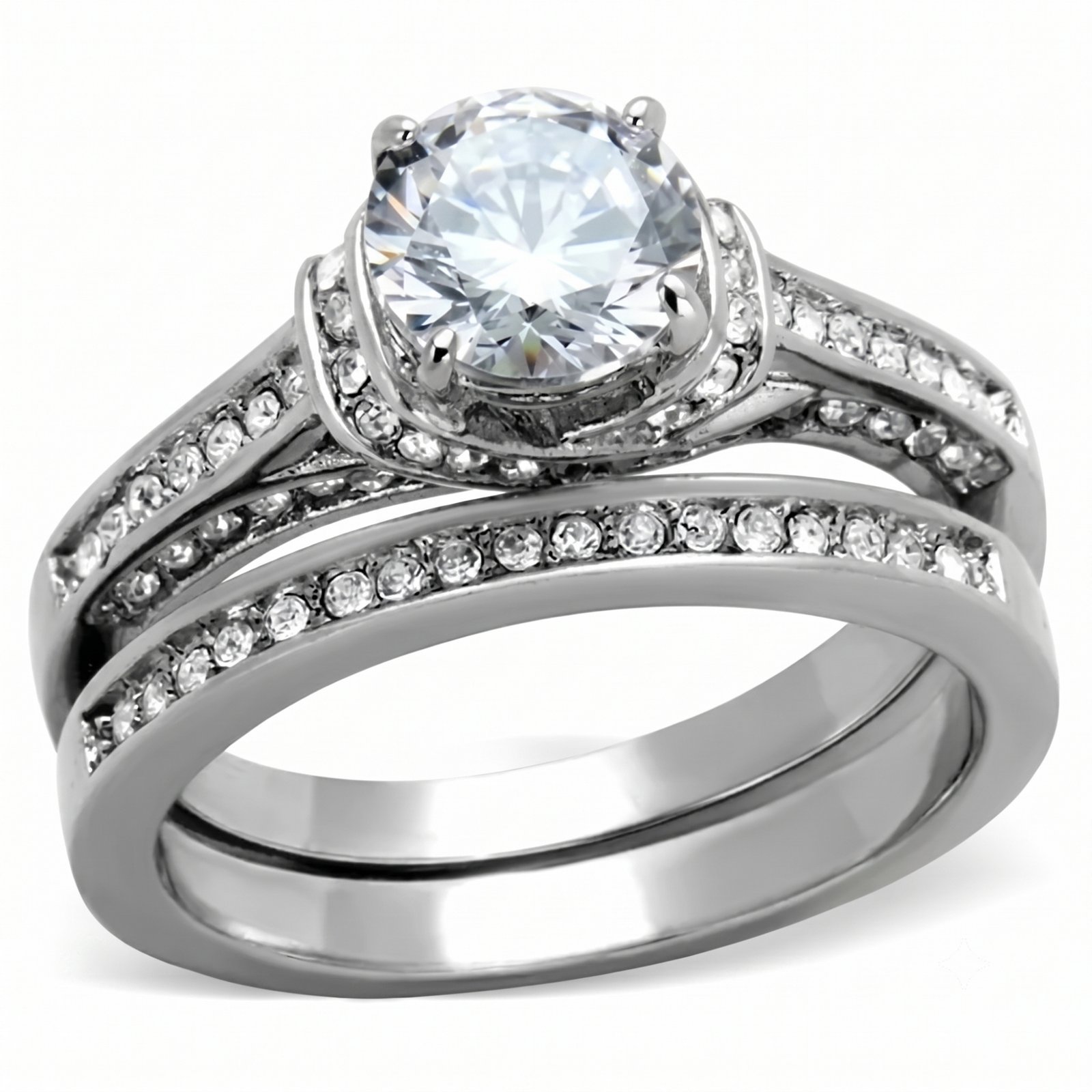 Stainless Steel Cubic Zirconia Halo Ring