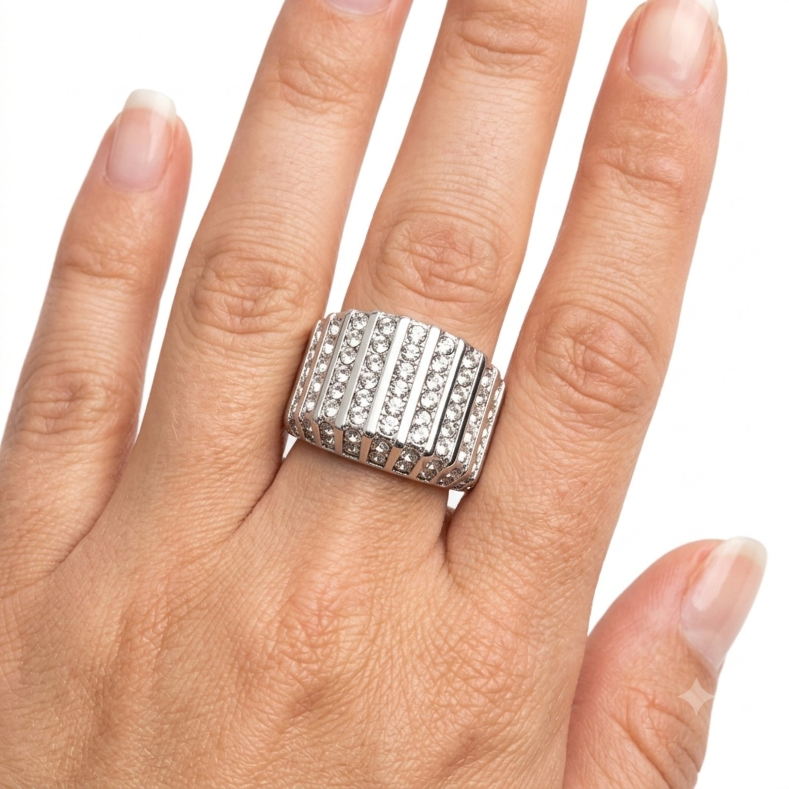 Stainless Steel Crystal Pavé Ring - Image 4