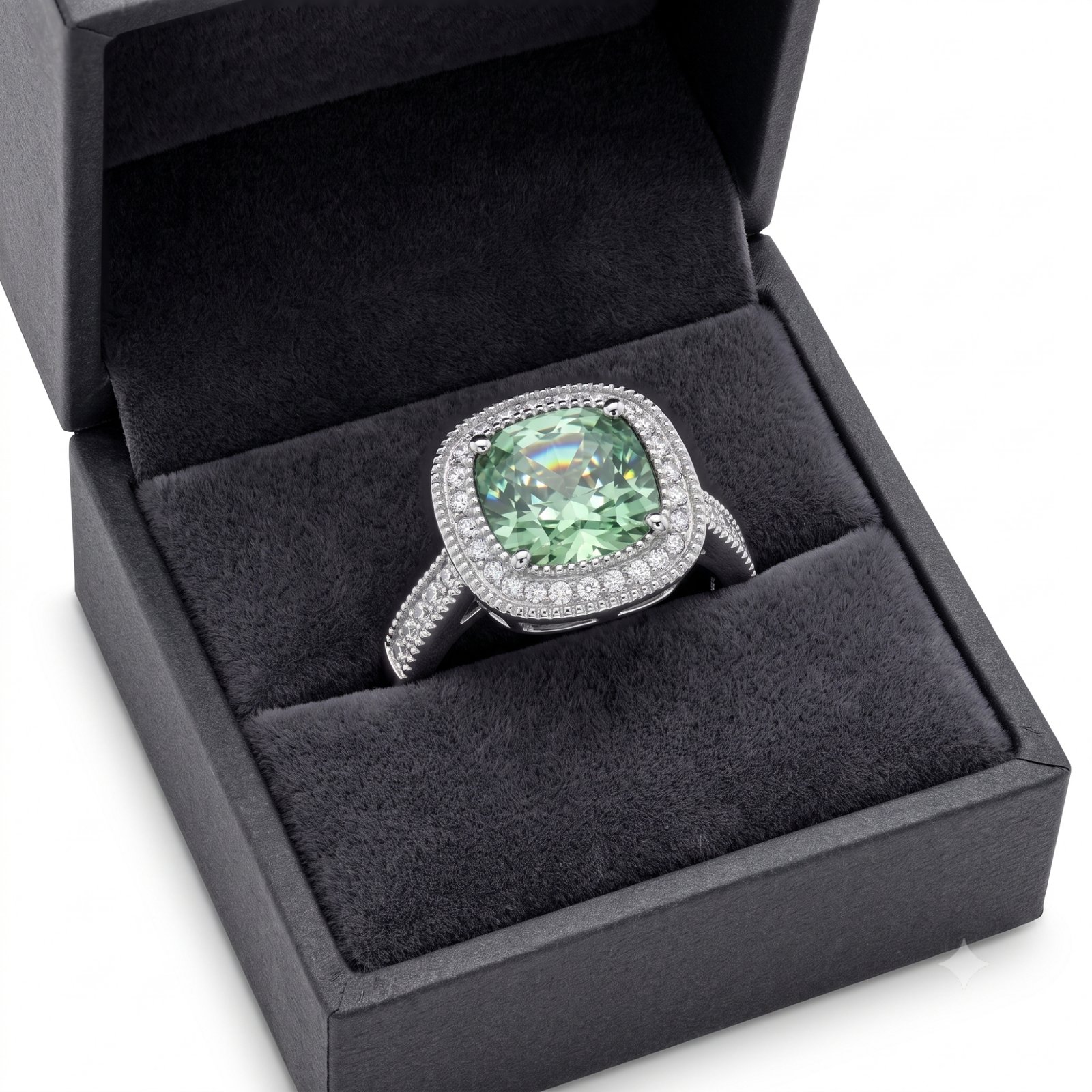 Stainless Steel Emerald Crystal Halo Ring - Image 5