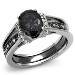 Two-Tone Black & Silver Stainless Steel Black Glass Ring
