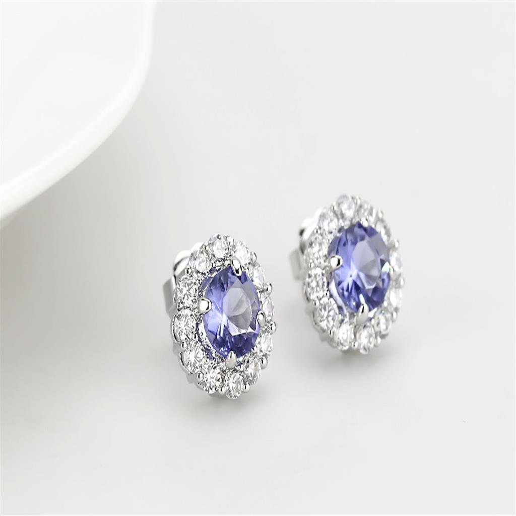 Silver-Tone Brass Tanzanite Glass Earrings - Image 3