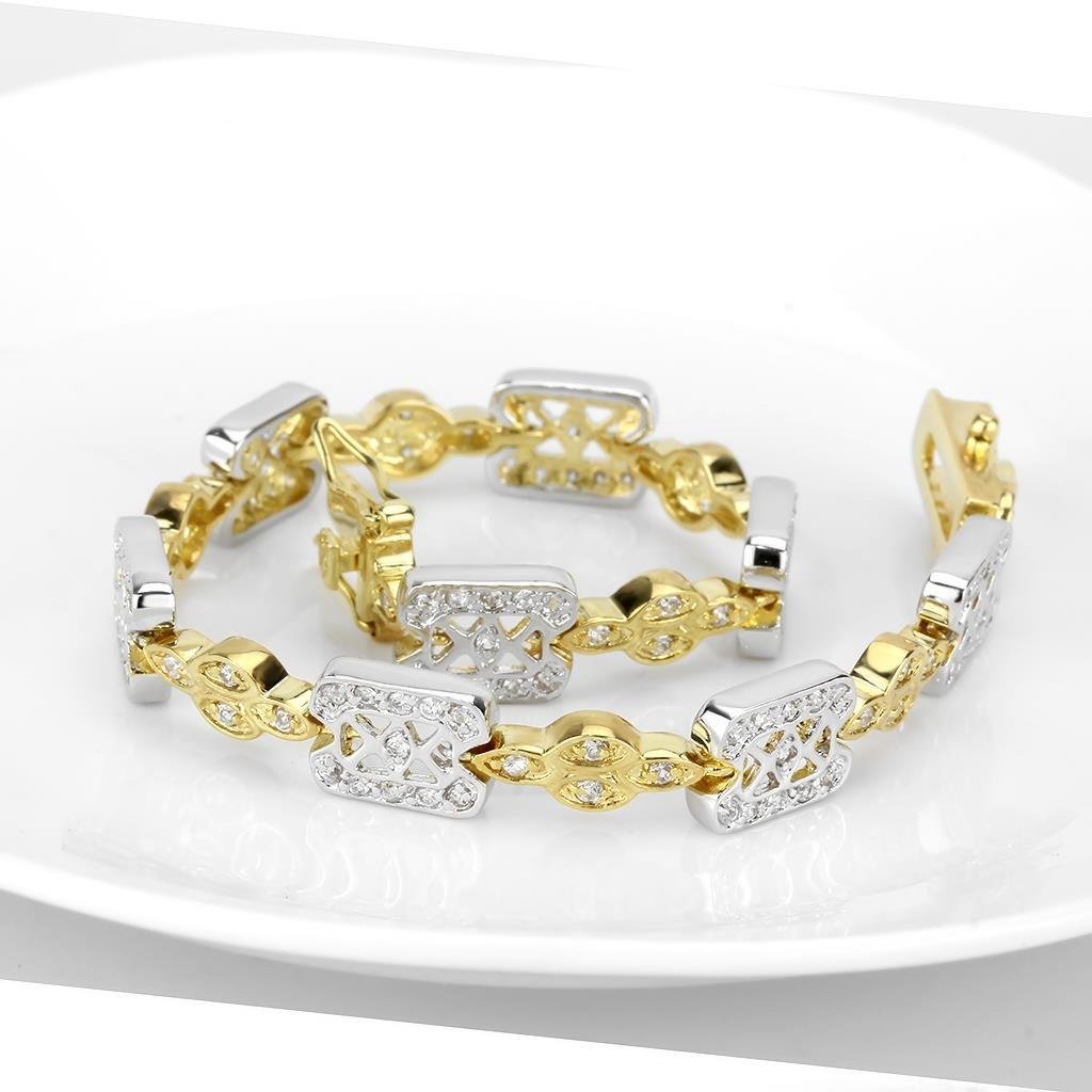 Two-Tone Gold & Silver Brass Cubic Zirconia Bracelet - Image 4