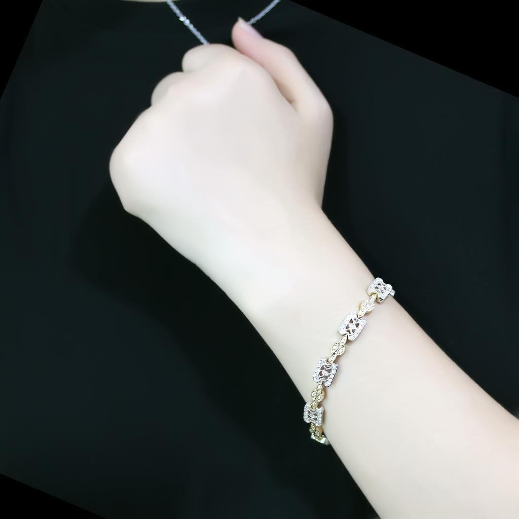 Two-Tone Gold & Silver Brass Cubic Zirconia Bracelet - Image 5