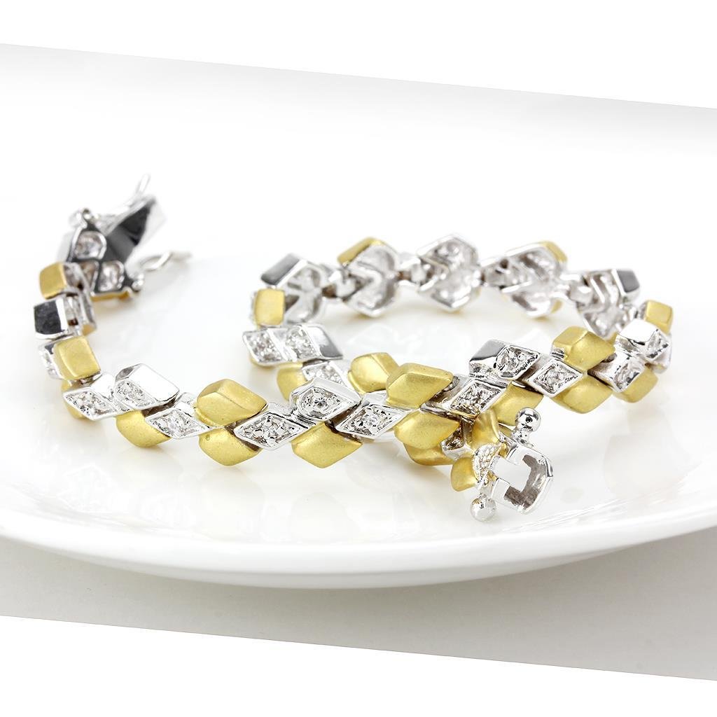 Two-Tone Gold & Silver Brass Cubic Zirconia Bracelet - Image 4