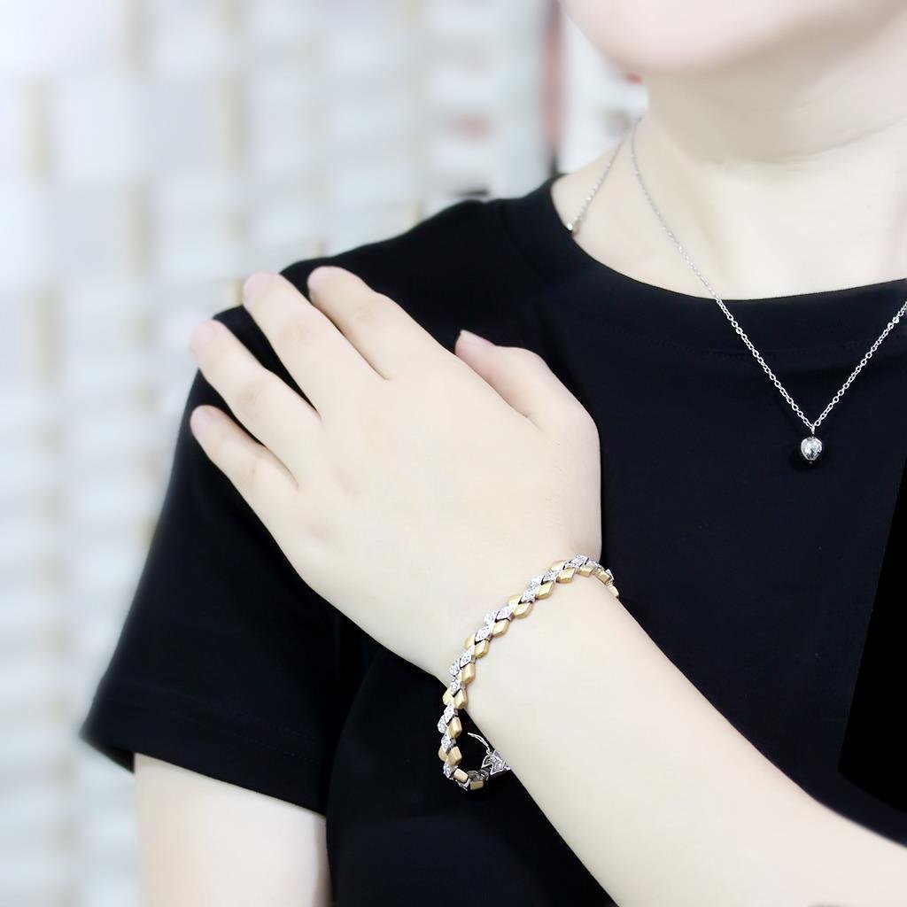 Two-Tone Gold & Silver Brass Cubic Zirconia Bracelet - Image 5