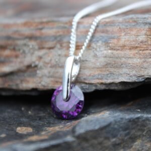 Rhodium-Tone Brass Purple Cubic Zirconia Necklace