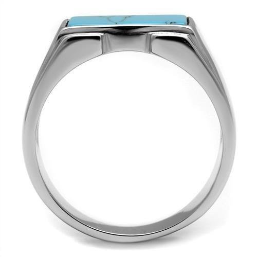 Men’s Sea-Blue Imitation Amber Stainless Steel Ring - Image 3