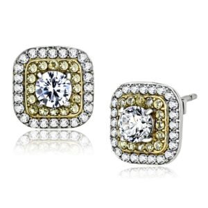 Two-Tone Gold & Silver Stainless Steel Cubic Zirconia Earrings