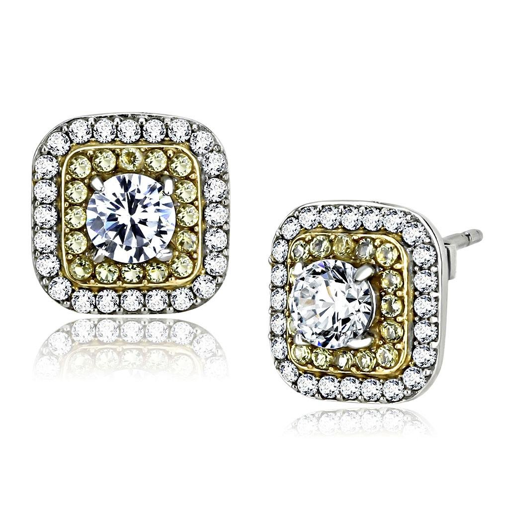 Two-Tone Gold & Silver Stainless Steel Cubic Zirconia Earrings