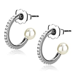 Polished Stainless Steel White Synthetic Stone Earrings